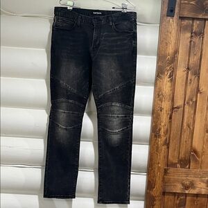 Express Men’s Black Slim Straight Moto Jeans